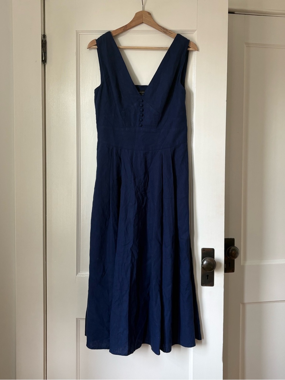 Banana Republic Linen Blend Navy V-Neck Midi Dress
